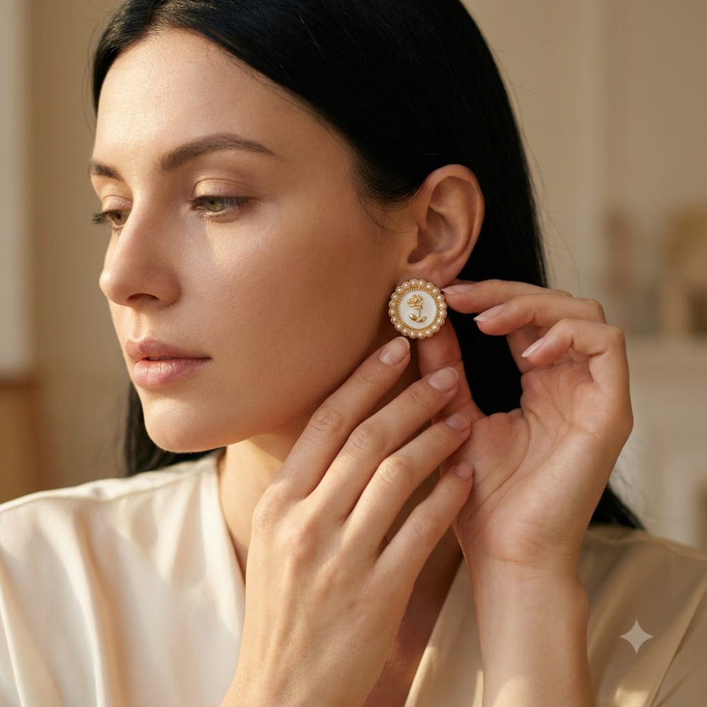 Kaeloria Pearl Rose Round Stud Earrings