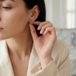 Kaeloria Black Enamel Floral Crystal Stud Earrings