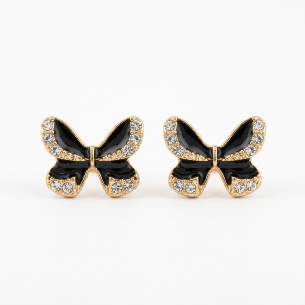 Black Butterfly Crystal Stud Earrings - Image 2