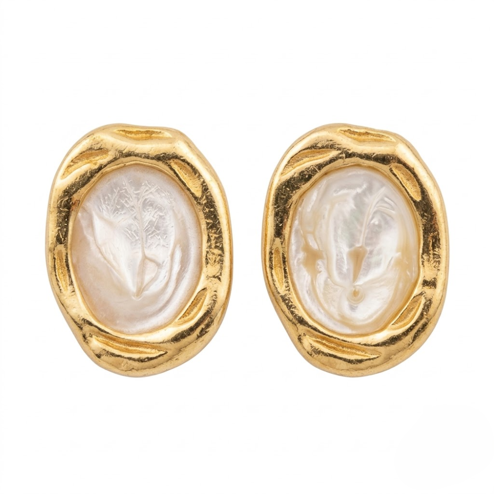 Kaeloria 18K Gold-Plated Pearl Oval Statement Stud Earrings - Image 2
