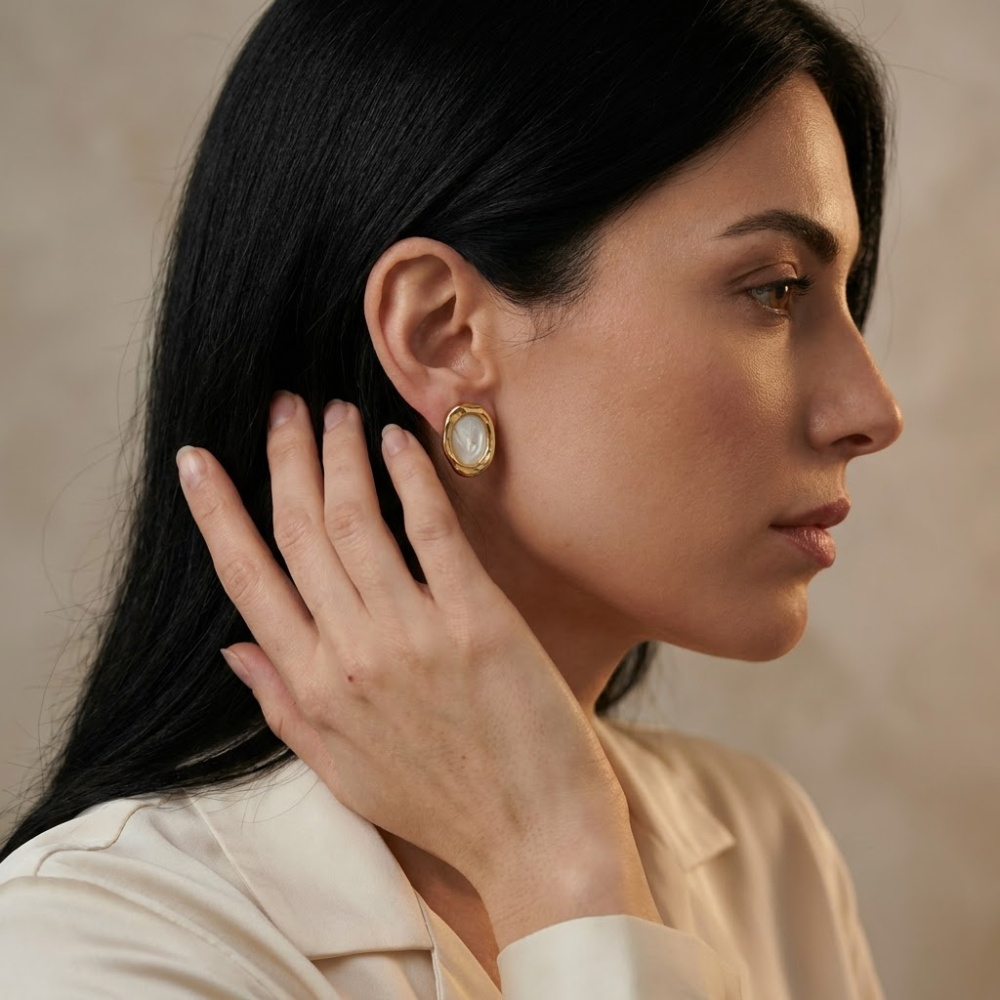 Kaeloria 18K Gold-Plated Pearl Oval Statement Stud Earrings - Image 4