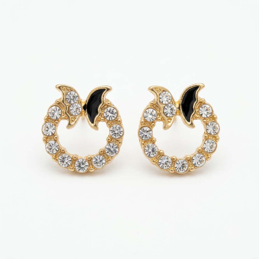 Kaeloria 18K Gold-Plated Black Enamel Crystal Hoop Earrings - Image 2