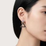 Kaeloria 18K Gold-Plated Black Enamel Triangle Crystal Drop Earrings