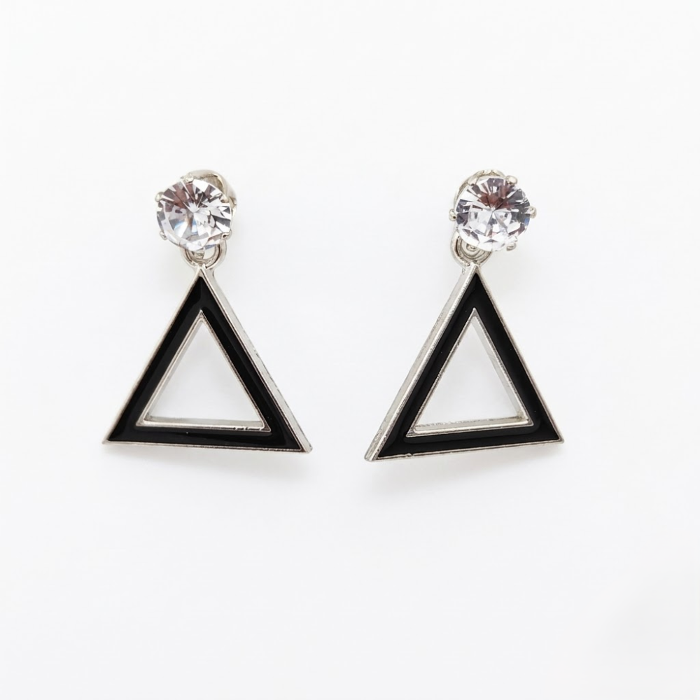 Kaeloria 18K Gold-Plated Black Enamel Triangle Crystal Drop Earrings - Image 3