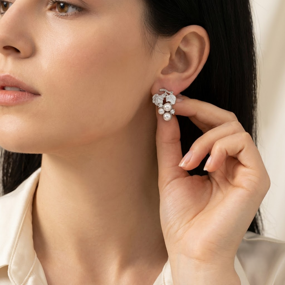 Kaeloria 18K Gold-Plated Pearl Leaf Cluster Earrings - Image 4