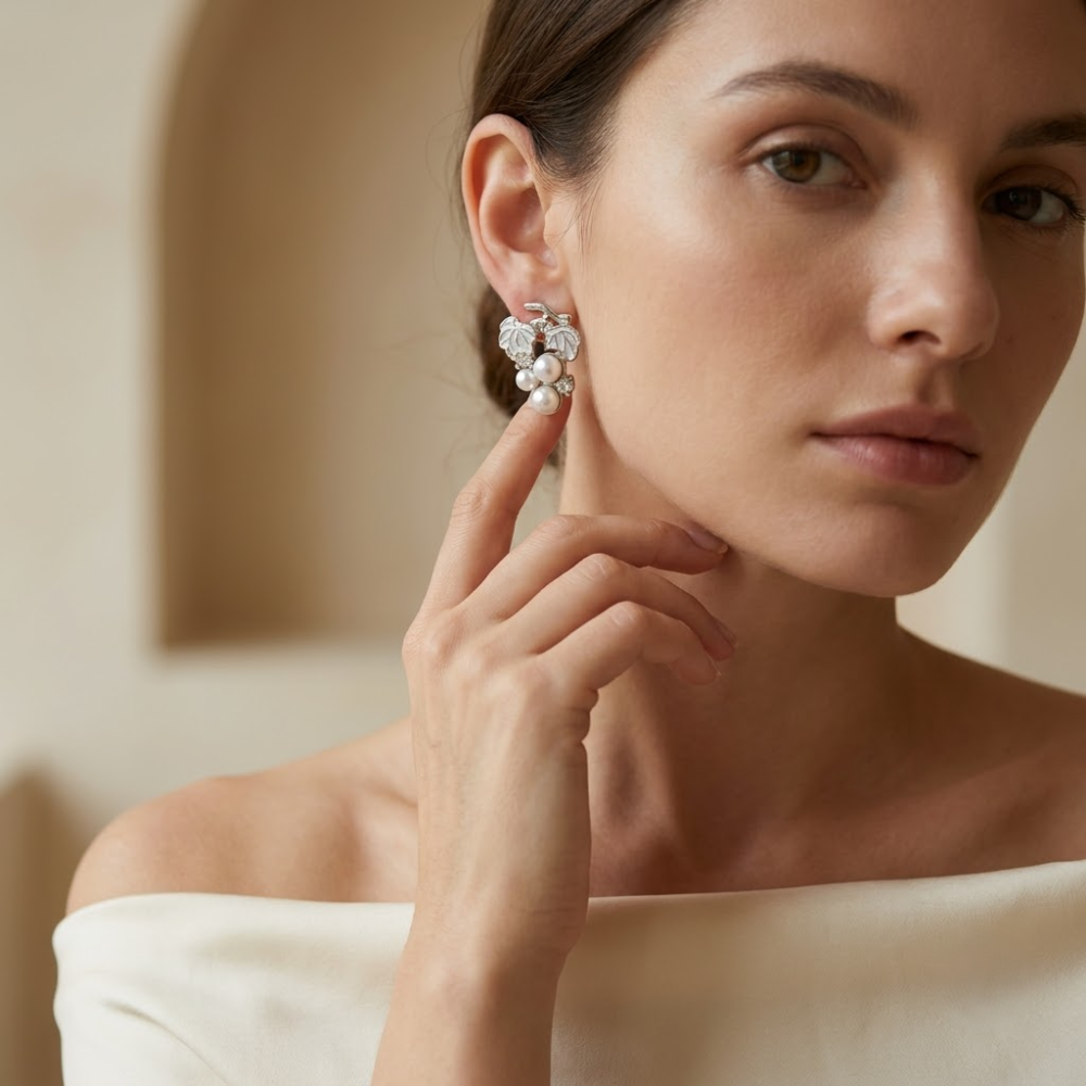 Kaeloria 18K Gold-Plated Pearl Leaf Cluster Earrings - Image 3