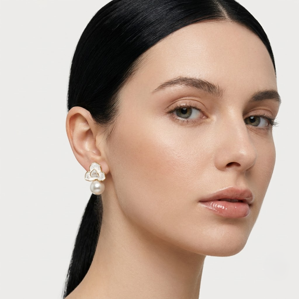 Kaeloria 18K Gold-Plated Floral Pearl Drop Earrings - Image 4
