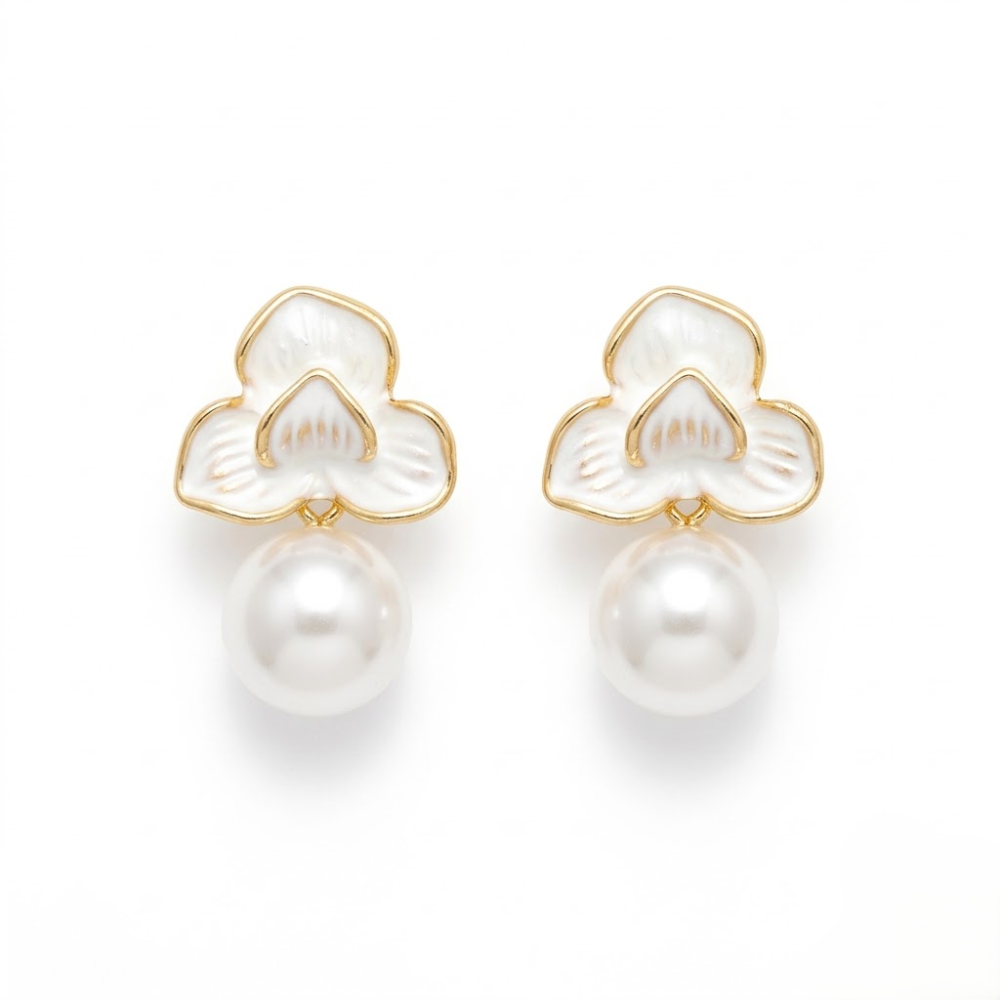 Kaeloria 18K Gold-Plated Floral Pearl Drop Earrings - Image 5