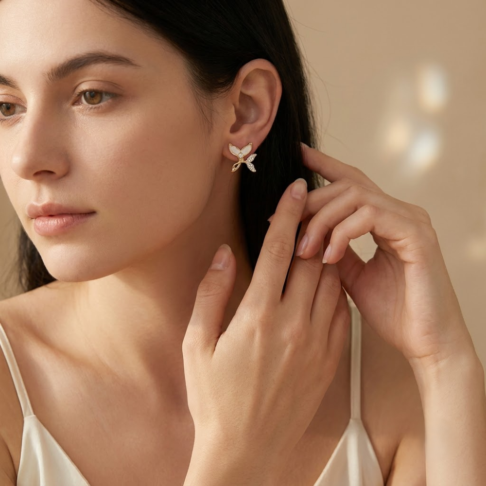 Kaeloria 18K Gold-Plated Butterfly Crystal Stud Earrings - Image 4