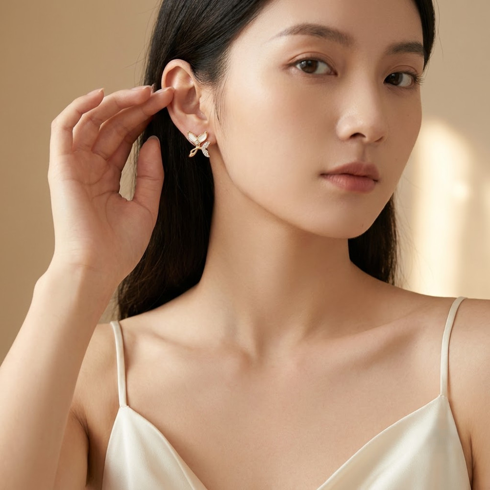 Kaeloria 18K Gold-Plated Butterfly Crystal Stud Earrings - Image 3