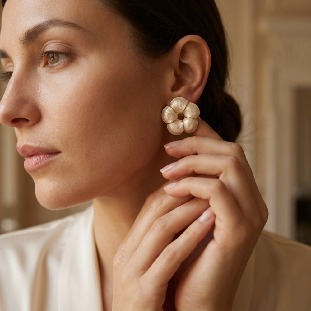 Kaeloria Floral Pearl Stud Earrings – 18K Gold Plated Anti-Tarnish - Image 5