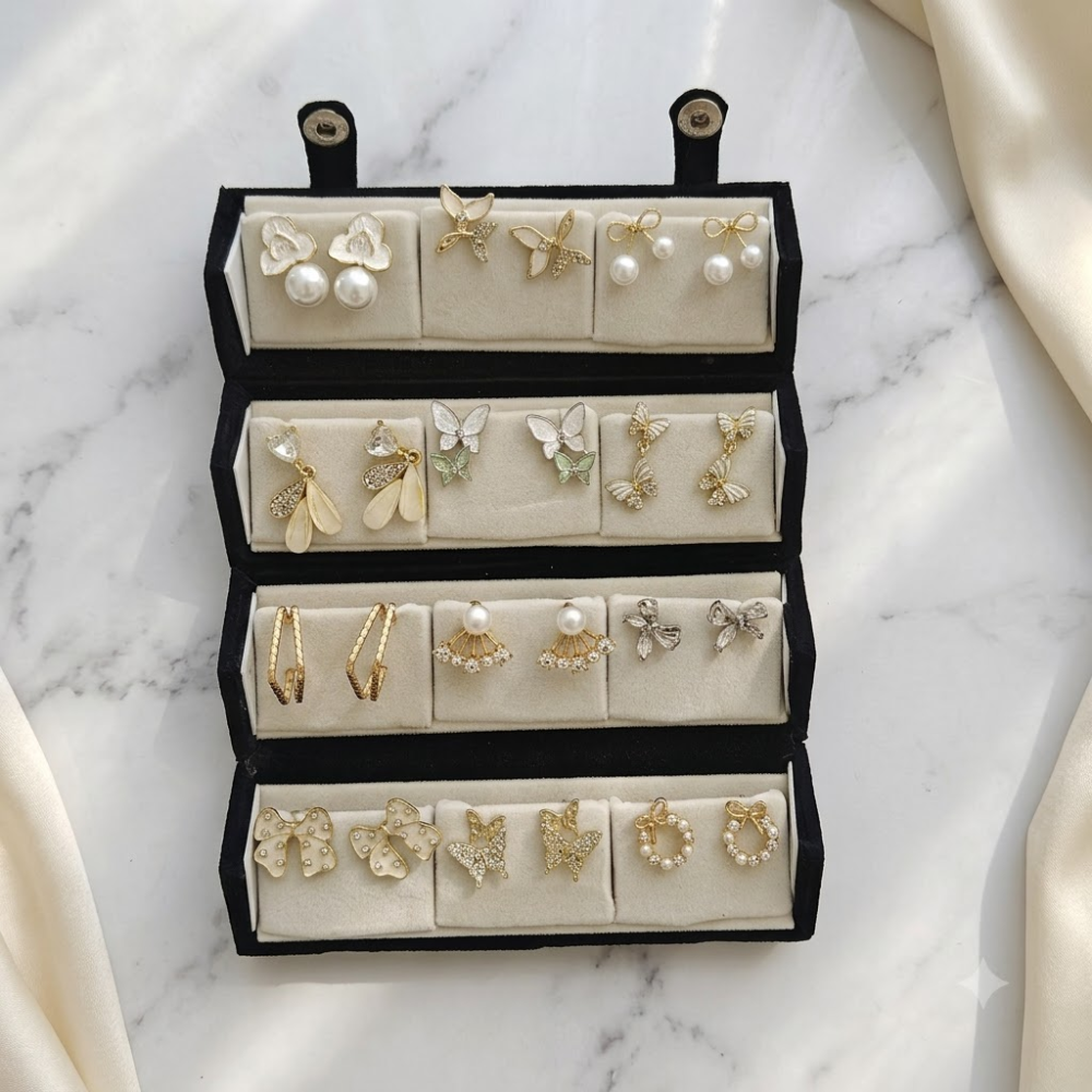 Kaeloria 12-Piece Assorted Earrings Gift Set with Velvet Jewellery Organizer - Image 3